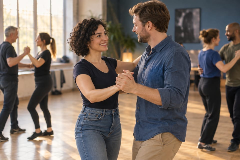 To dansere og musikk – KI-generert illustrasjonsbilde for BSI Dans (Bergen)