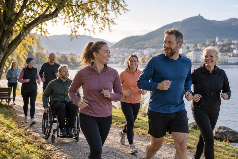 Løpere på en sti – KI-generert illustrasjonsbilde for Løvstien parkrun (Bergen)