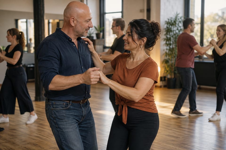 To dansere og musikk – KI-generert illustrasjonsbilde for Salsa i Drammen – sosialdans