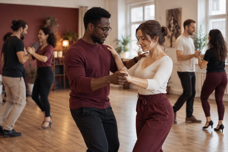 To dansere og musikk – KI-generert illustrasjonsbilde for Salsa/Bachata Social – Oslo