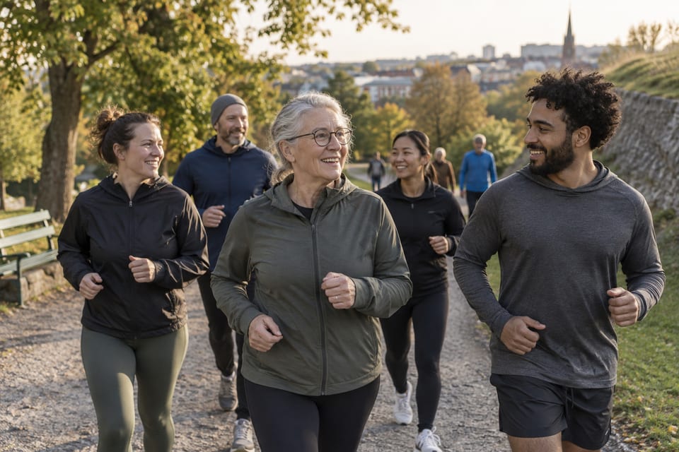 Løpere på en sti – KI-generert illustrasjonsbilde for Tøyen parkrun (Oslo)