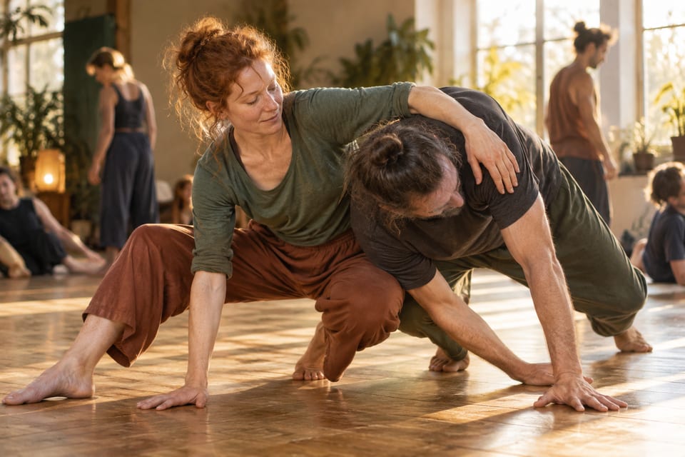 Dansere i fri bevegelse – KI-generert illustrasjonsbilde for ImproDans Trondheim – kontaktimpro og ImproJam