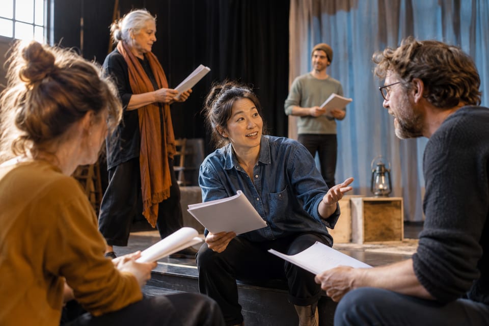Teater og scenearbeid – KI-generert illustrasjonsbilde for Fabrikkteateret – Musikalfabrikkens teatertilbud for voksne