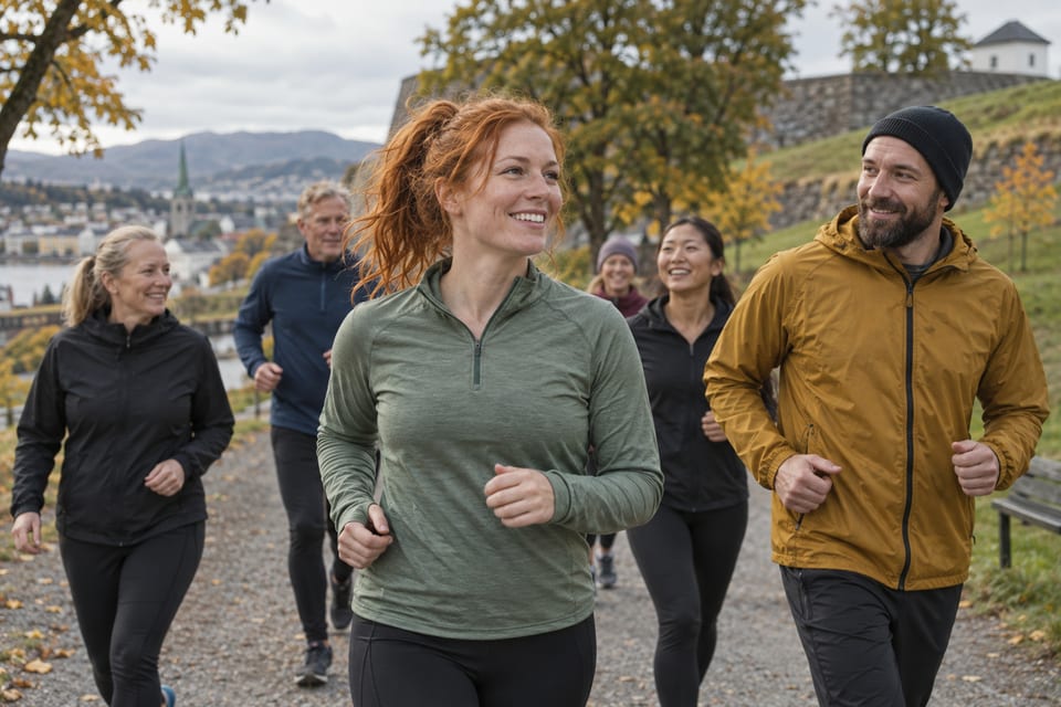 Løpere på en sti – KI-generert illustrasjonsbilde for Festningen parkrun (Trondheim)